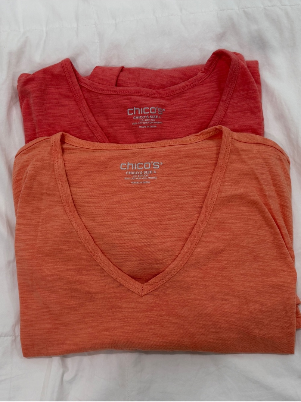 Chico's V-Neck Tee Duo in Coral and Red-Orange